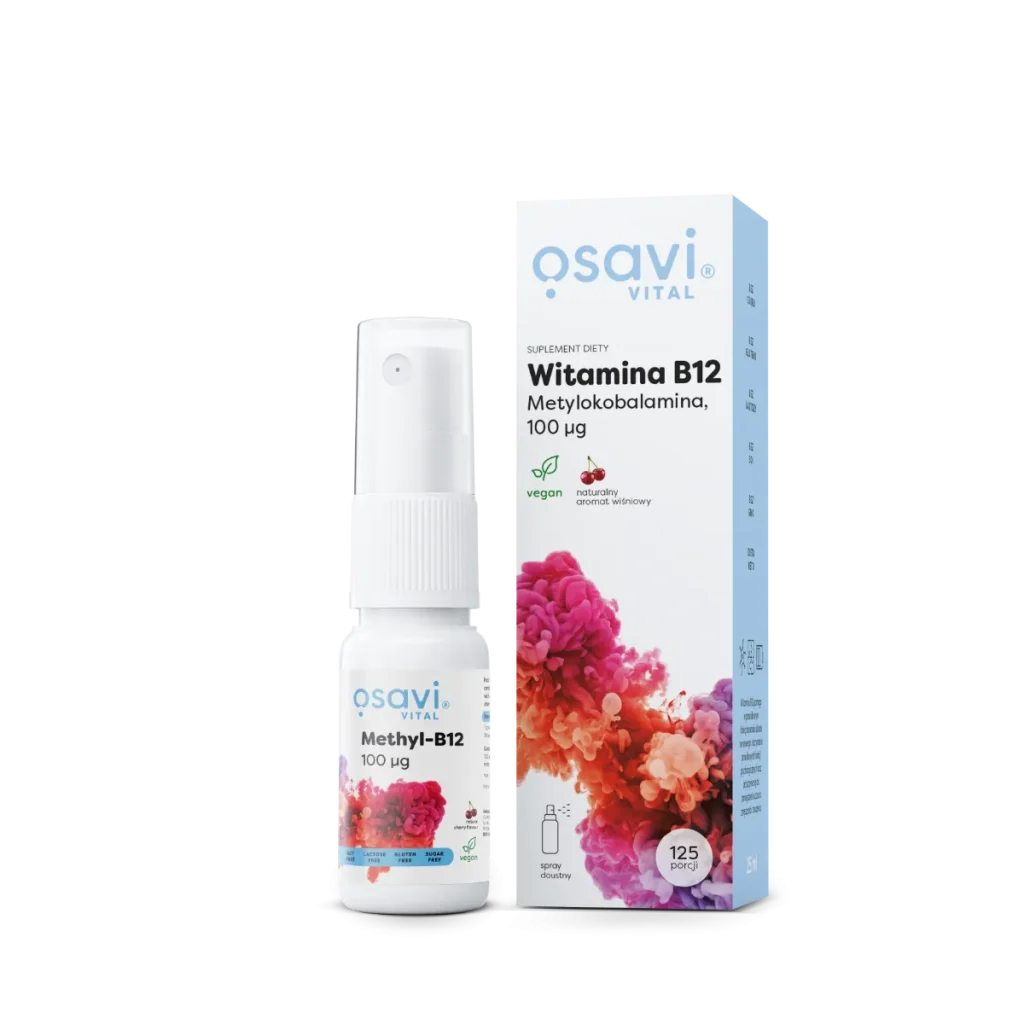 Witamina B12, Metylokobalamina, 100 µg – 25 ml spray doustny, smak wiśniowy OSAVI